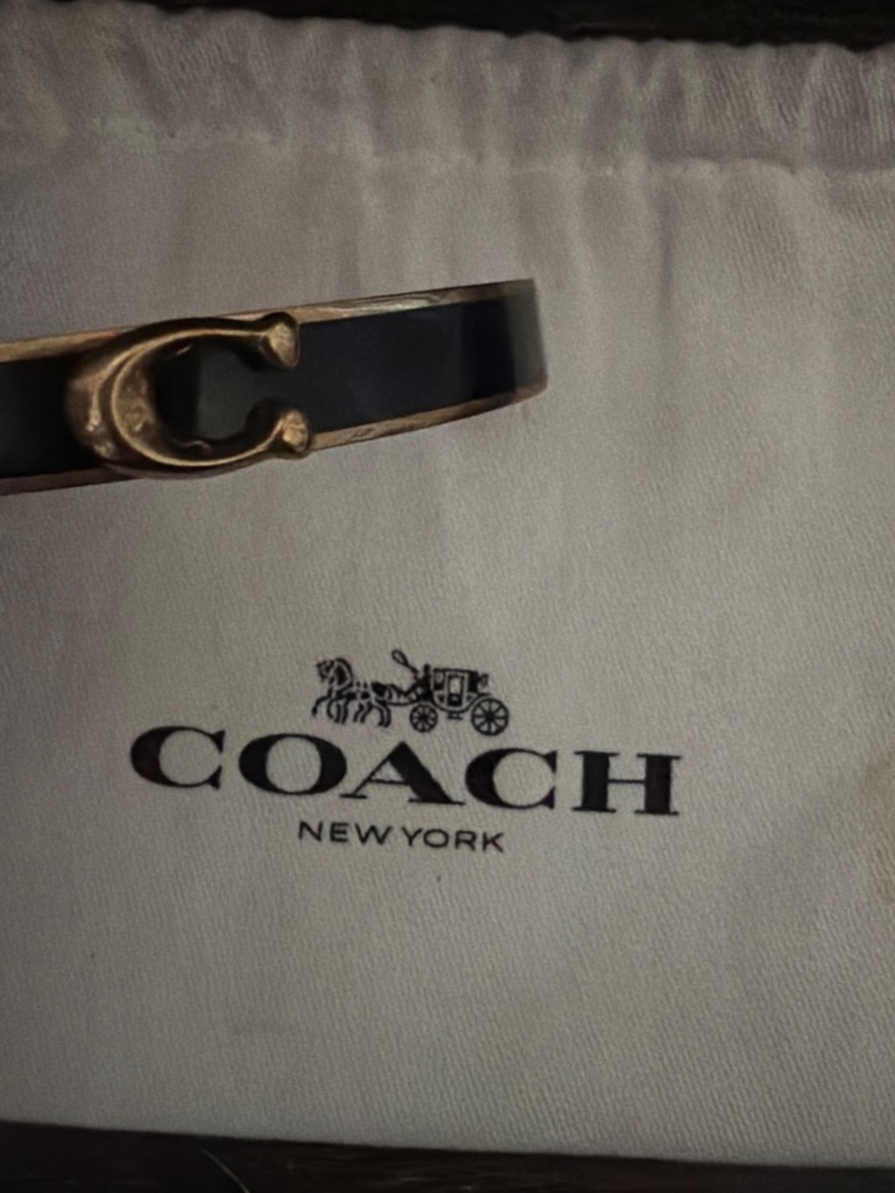 Coach Gold-Tone Bangle with Black Enamel